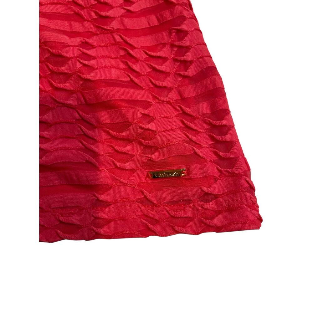 Calvin Klein Ribbed Ribbon Short Sleeve Lined Top Red Large - Picture 6 of 12